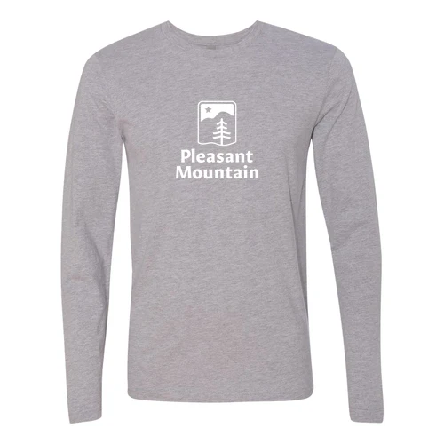 Pleasant Mountain Adult Long Sleeve White Chest Logo Heather Grey