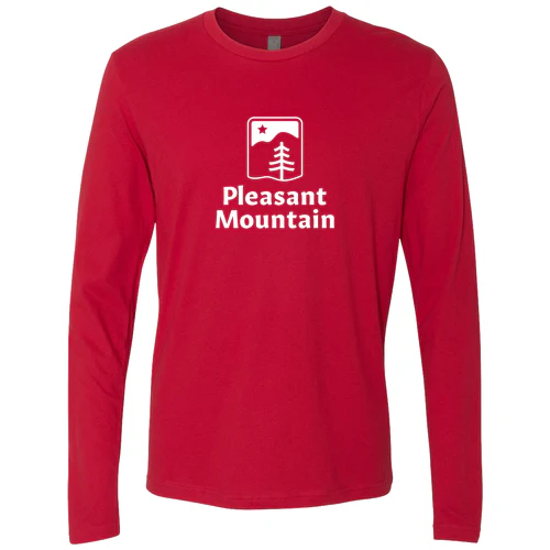 Pleasant Mountain Adult Long Sleeve White Chest Logo Red