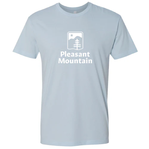 Pleasant Mountain Adult T-Shirt White Chest Logo Light Blue