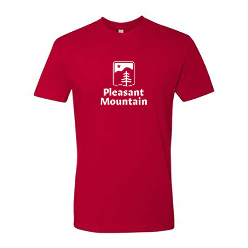 Pleasant Mountain Adult T-Shirt White Chest Logo Red