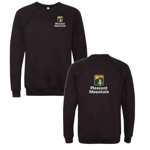 Pleasant Mountain Adult Crewneck Full Color Chest and Back Logo Black