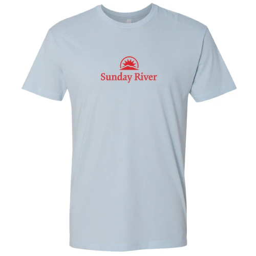 Sunday River Adult T-Shirt Red Chest Logo Light Blue