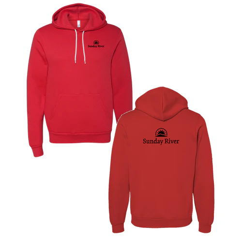 Sunday River Adult Hoodie Black Chest and Back Logo Red