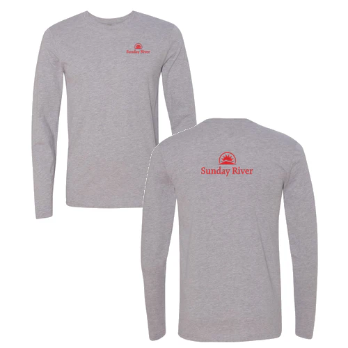 Sunday River Adult Long Sleeve Red Chest and Back Logo Heather Grey
