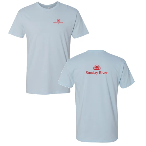 Sunday River Adult T-Shirt Red Chest and Back Logo Light Blue