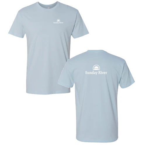Sunday River Adult T-Shirt White Chest and Back Logo Light Blue