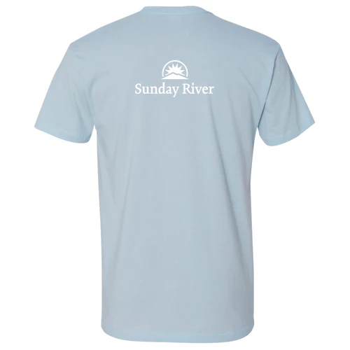 Sunday River Adult T-Shirt White Chest and Back Logo Light Blue - Image 4
