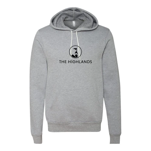 The Highlands Adult Hoodie Black Chest Logo Athletic Heather