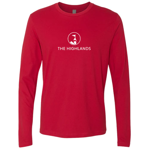 The Highlands Adult Long Sleeve White Chest Logo Red