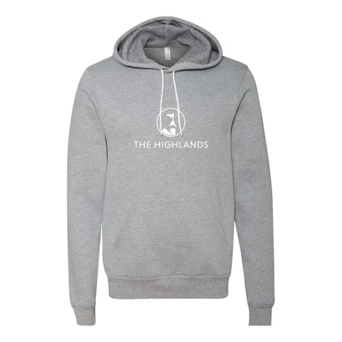 The Highlands Adult Hoodie White Chest Logo Athletic Heather