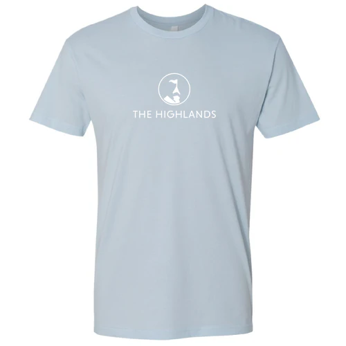 The Highlands Adult T-Shirt White Chest Logo Light Blue