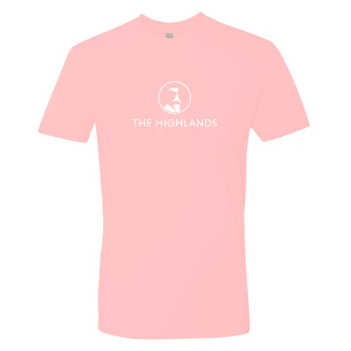 The Highlands Adult T-Shirt White Chest Logo Pink
