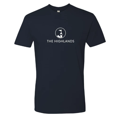 The Highlands Adult T-Shirt White Chest Logo Navy