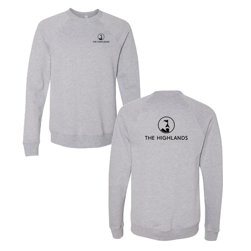 The Highlands Adult Crewneck Black Chest and Back Logo Athletic Heather
