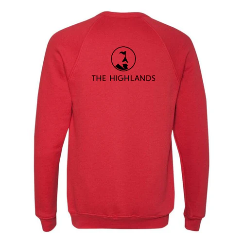 The Highlands Adult Crewneck Black Chest and Back Logo Red - Image 4