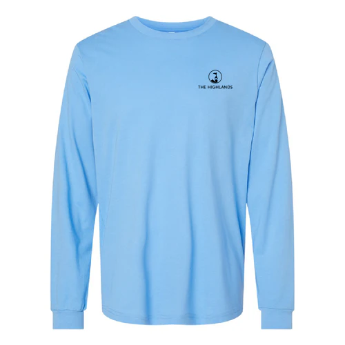 The Highlands Adult Long Sleeve Black Chest and Back Logo Carolina Blue - Image 2