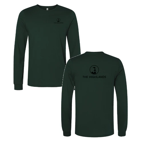 The Highlands Adult Long Sleeve Black Chest and Back Logo Forest