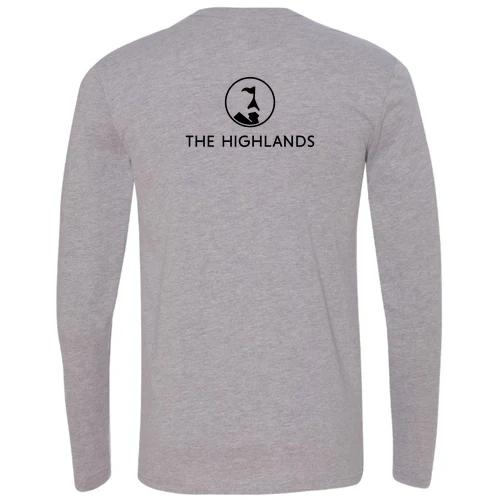 The Highlands Adult Long Sleeve Black Chest and Back Logo Heather Grey - Image 4
