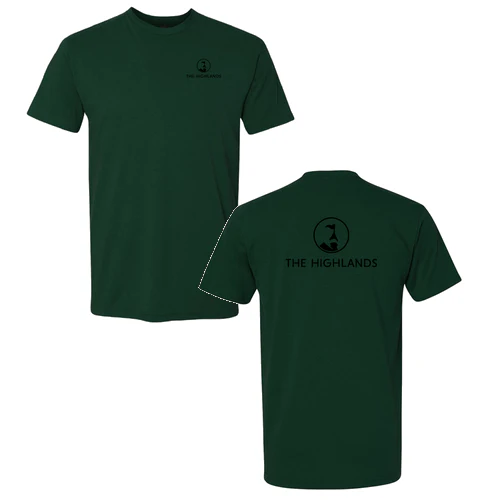 The Highlands Adult T-Shirt Black Chest and Back Logo Forest