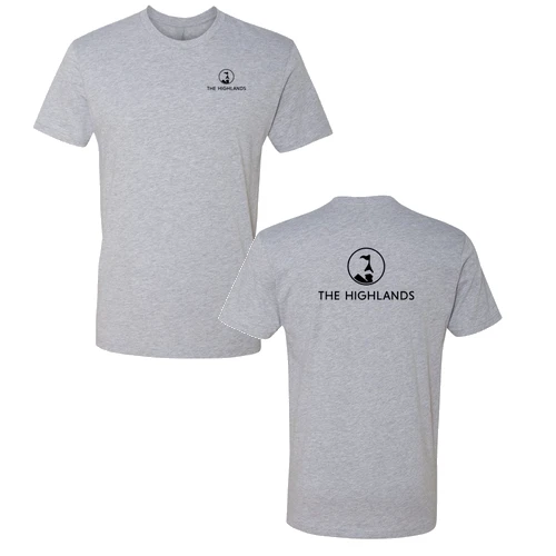 The Highlands Adult T-Shirt Black Chest and Back Logo Heather Grey