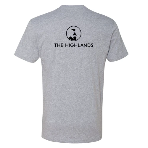 The Highlands Adult T-Shirt Black Chest and Back Logo Heather Grey - Image 4