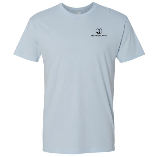The Highlands Adult T-Shirt Black Chest and Back Logo Light Blue - Image 2