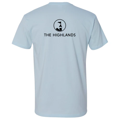 The Highlands Adult T-Shirt Black Chest and Back Logo Light Blue - Image 4
