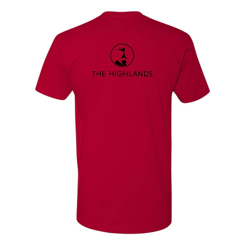 The Highlands Adult T-Shirt Black Chest and Back Logo Red - Image 4