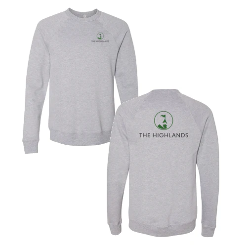 The Highlands Adult Crewneck Full Color Chest and Back Logo Athletic Heather