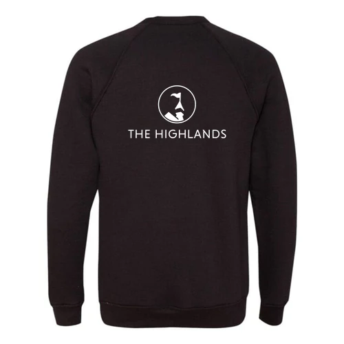 The Highlands Adult Crewneck White Chest and Back Logo Black - Image 4