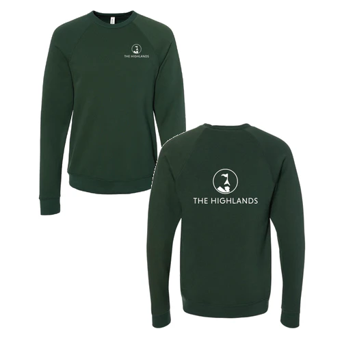 The Highlands Adult Crewneck White Chest and Back Logo Forest