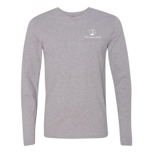 The Highlands Adult Long Sleeve White Chest and Back Logo Heather Grey - Image 2