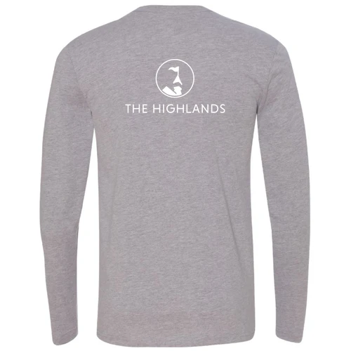 The Highlands Adult Long Sleeve White Chest and Back Logo Heather Grey - Image 4