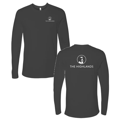 The Highlands Adult Long Sleeve White Chest and Back Logo Heavy Metal