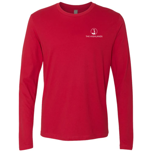 The Highlands Adult Long Sleeve White Chest and Back Logo Red - Image 2