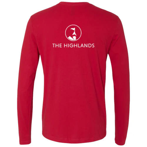 The Highlands Adult Long Sleeve White Chest and Back Logo Red - Image 4