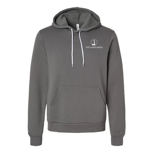 The Highlands Adult Hoodie White Chest and Back Logo Asphalt - Image 2