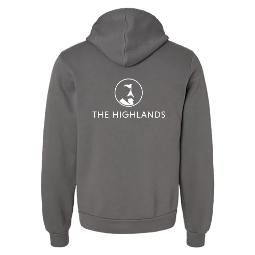 The Highlands Adult Hoodie White Chest and Back Logo Asphalt - Image 4