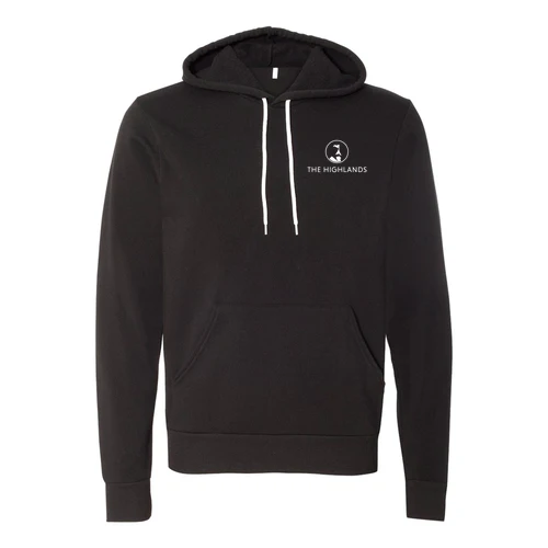 The Highlands Adult Hoodie White Chest and Back Logo Black - Image 2
