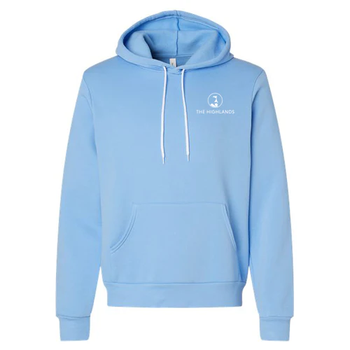 The Highlands Adult Hoodie White Chest and Back Logo Carolina Blue - Image 2