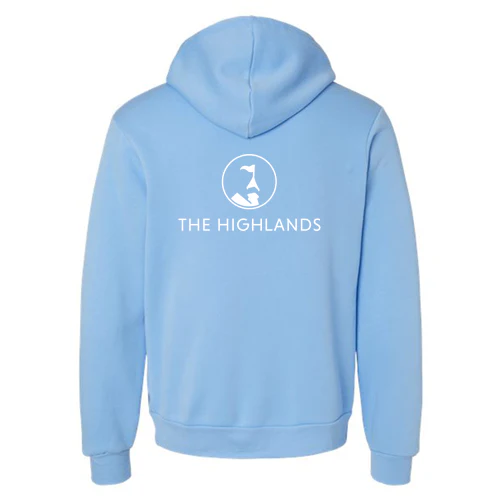 The Highlands Adult Hoodie White Chest and Back Logo Carolina Blue - Image 4