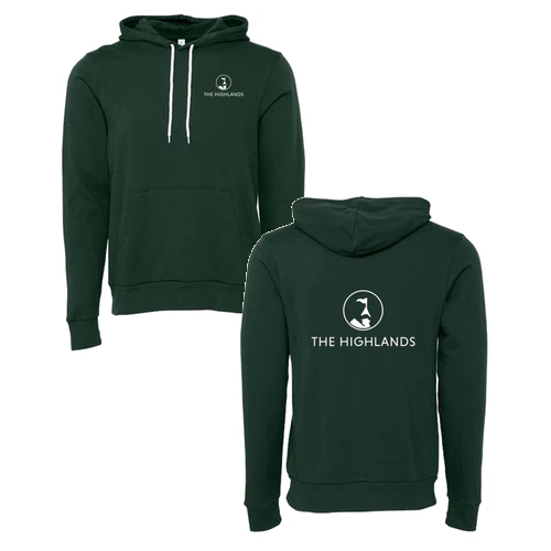 The Highlands Adult Hoodie White Chest and Back Logo Forest