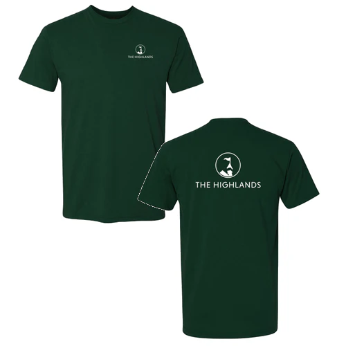 The Highlands Adult T-Shirt White Chest and Back Logo Forest