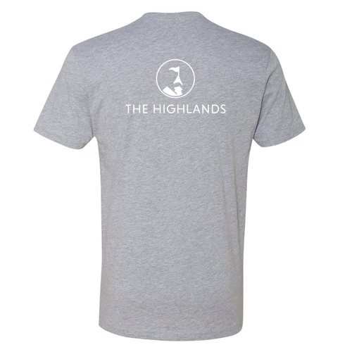 The Highlands Adult T-Shirt White Chest and Back Logo Heather Grey - Image 4