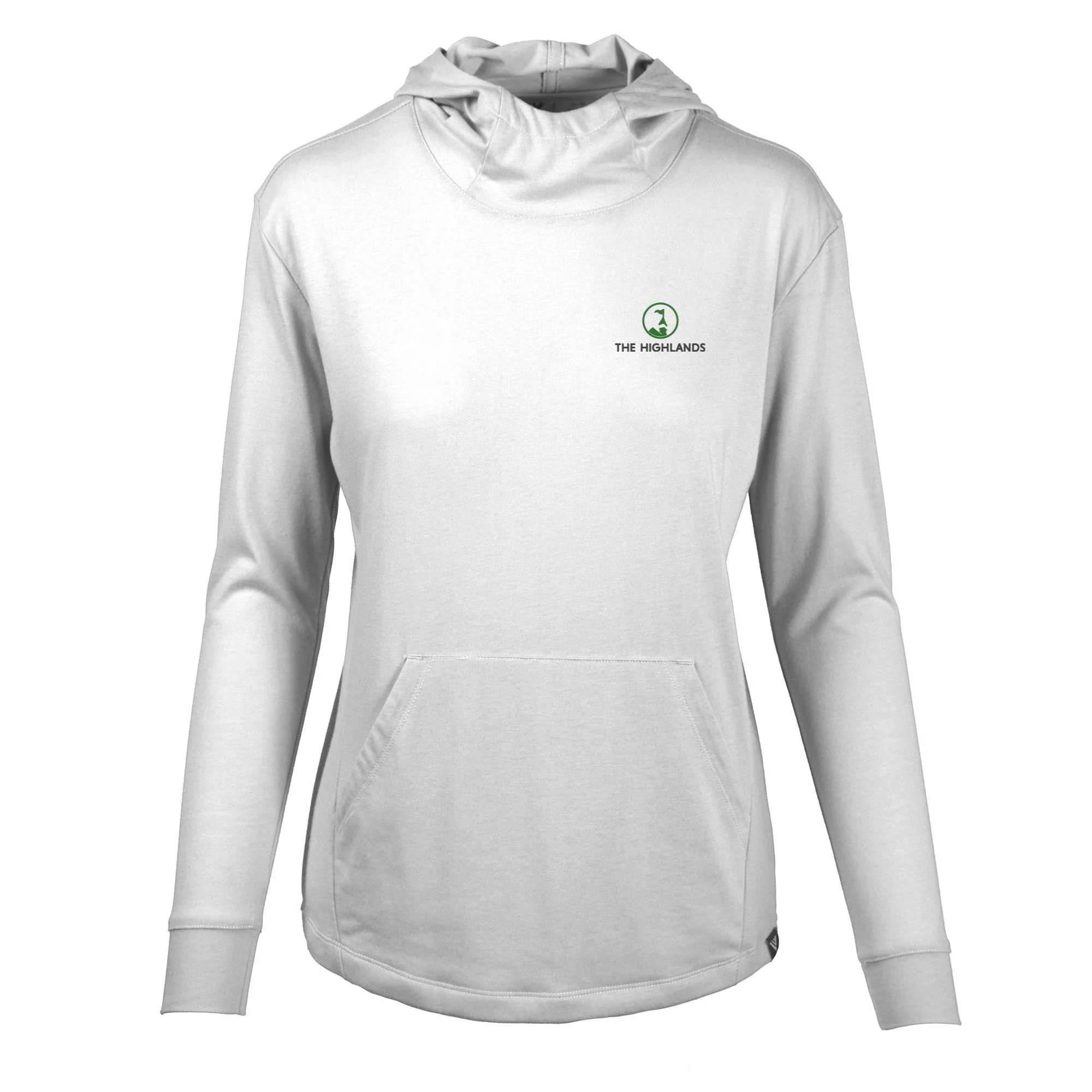 The Highlands Women's Lightweight Tech Hoody Green Small Chest Logo
