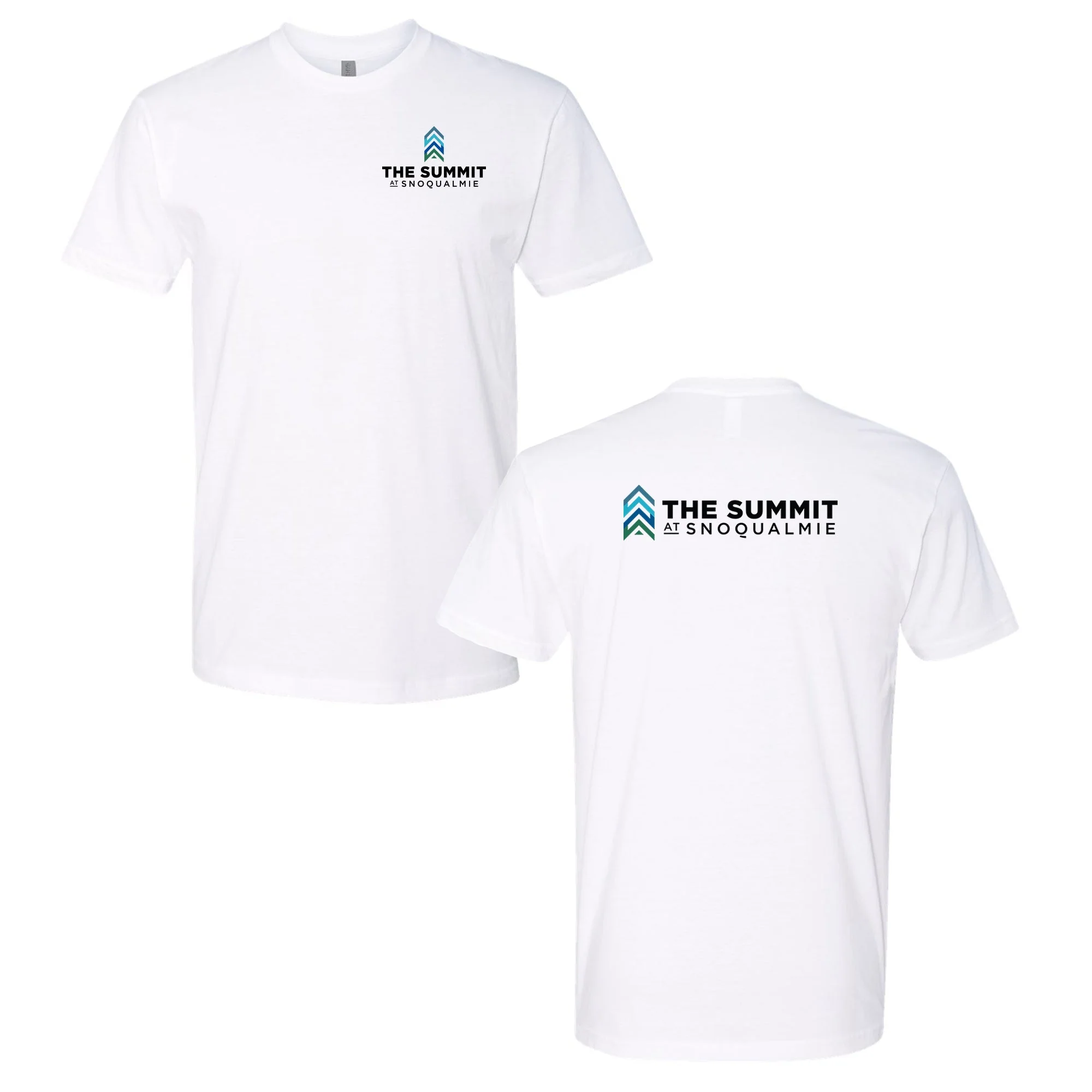 The Summit at Snoqualmie Adult T-Shirt Full Color Chest and Back Logo White