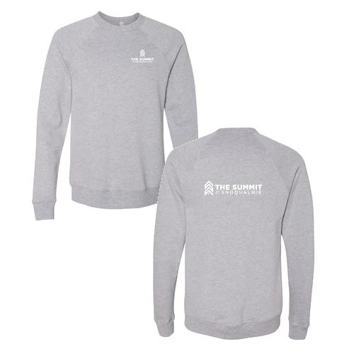 The Summit at Snoqualmie Adult Crewneck White Chest and Back Logo Athletic Heather