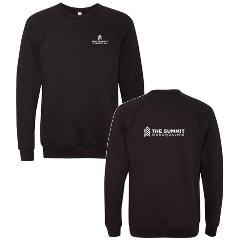 The Summit at Snoqualmie Adult Crewneck White Chest and Back Logo Black