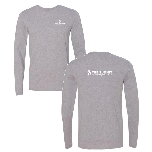 The Summit at Snoqualmie Adult Long Sleeve White Chest and Back Logo Heather Grey