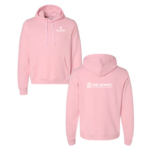 The Summit at Snoqualmie Adult Hoodie White Chest and Back Logo Pink